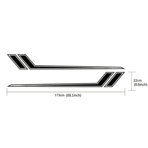 1 par 173x22cm/68.11x8.66in Bil Sida Dekorativa Klistermärken L Stil Stripe Racing Dekaler Biltillbehör black