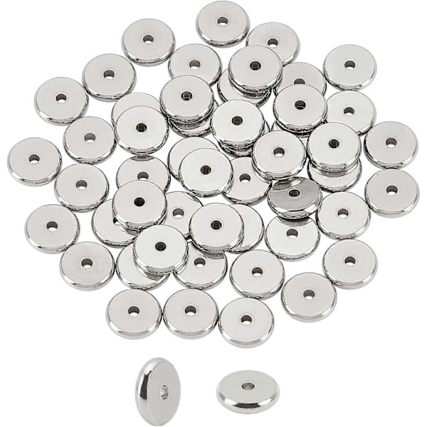 50 stk. flate runde avstandsperler i rustfritt stål, metall løse perler, skyveperlestoppere for armbånd, halskjede, smykkelaging, 10x2 mm hull 2 mm