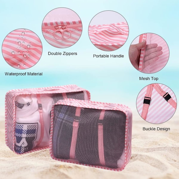 Packing Cubes, 8 Sts Researrangör Packpåsar, Resbagagepaketering, Vattentät Resevaror Väska Kläder Skor Kosmetika Toalettartiklar Förvaringsväskor rosa