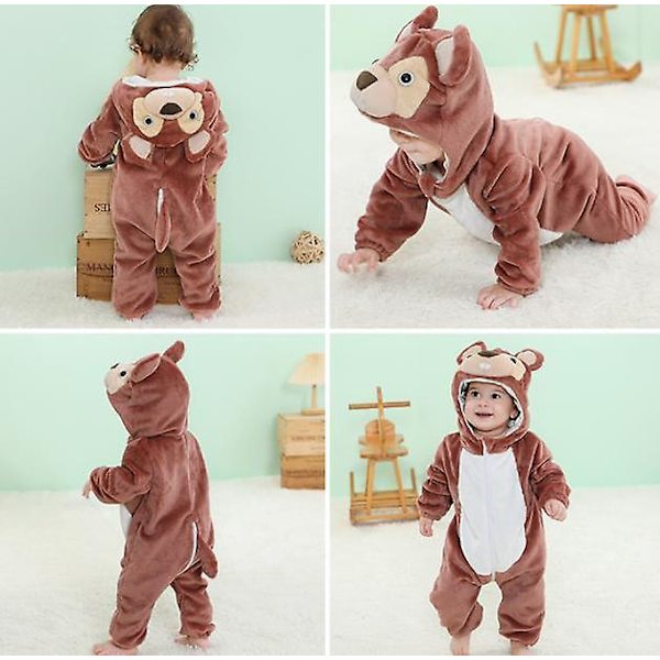 Børne Dyre Jumpsuit Hættetrøje Vinter Varm Fleece Hættetrøje Jumpsuit Romper Brown 110