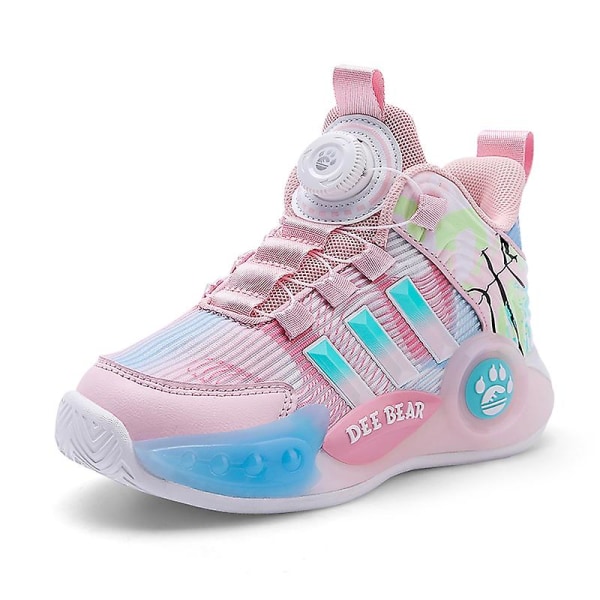 Basketskor för pojkar Högt övre Andas Sportskor Antislip Mode Sneakers 3F299 Pink EU 32