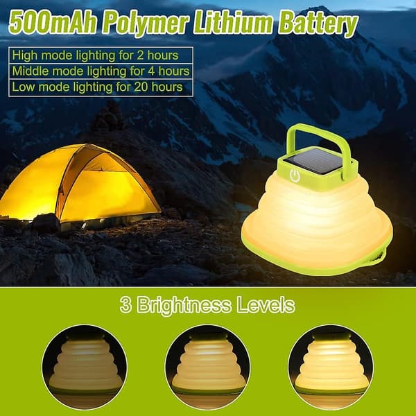 LED Solcelle Camping Lampe Lanterne, sammenklappelig, 3 Dæmpningsindstillinger