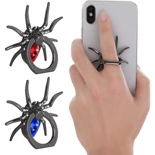 2-pack metallspindel mobiltelefon ringhållare med kristallsten Cool reptiler telefongrepp med 180/360 roterande knapp