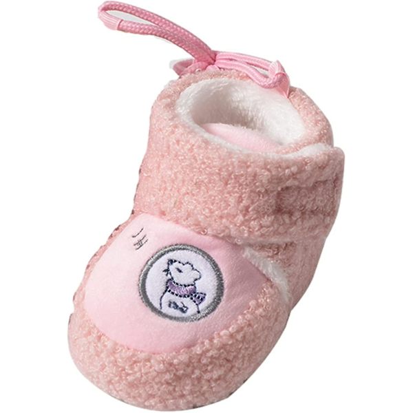 Varma vinterbabyskor för småbarn, bröllopsskor, tecknad form, julbabyskor, mjuka sulor, 6-12 månader Pink