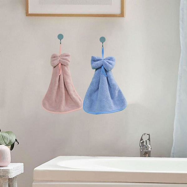 2 kpl Keittiön Korallifleece Rusetti Pyyhe/Imukykyinen Pyyhe/Riippuva Pyyhe/Käsipyyhe, Imukykyinen Pyyhe, Yksi Koko Pink*Blue