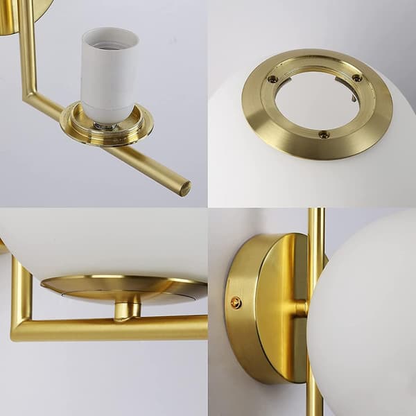 Modern och elegant LED-vägglampa med opalvit glaskula och guld rosett med E27-sockel för sovrum vardagsrum hall
