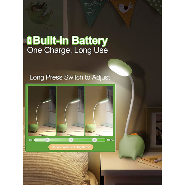 Dinosaur Skrivebordslampe LED Natlampe Til Børn Trådløs Opladning Studerende Læring Øjenbeskyttelse Lampe USB Genopladelig Hjem Soveværelse Studie Skrivebord Værelse green