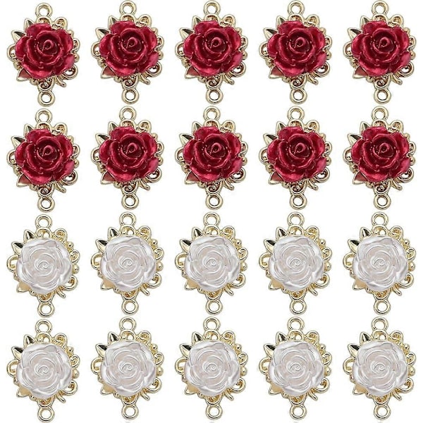 1 Ask 32 st Rosor Berlocker 3D Rosblommor Kopplingar Berlocker Bulk Röd Vit Rosblommor Länkar Alla hjärtans dag Kopplingar Dubbla Slingor Berlocker för Je