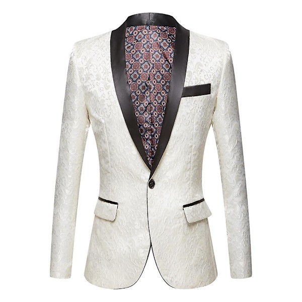 Herre Blomstret Revers Blazer Jakkesæt Print Dinner Smokingjakke white m