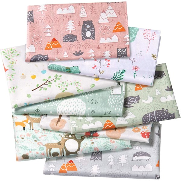 Bomullstyg, 8 Stycken Tecknade Tryck Bomullstyg, Bomullstygs Material för Quiltning Sömnad Lapptäcke Lapptäckestyg i Olika Designer