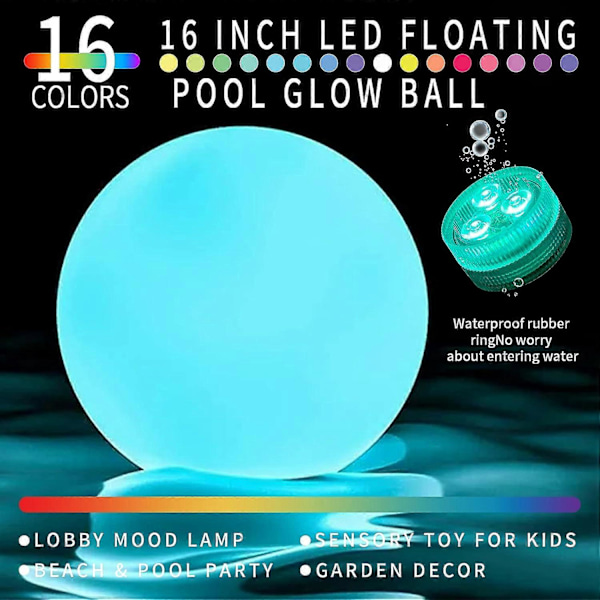 2-pack Uppblåsbar LED Luminous Vattenboll, Pool Leksak LED Vattenboll med Fjärrkontroll, 16 Färger Ljus och 4 Ljuslägen