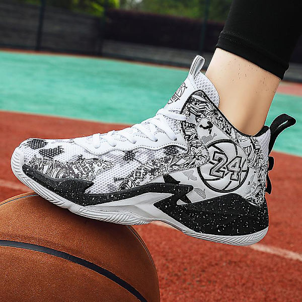 Herr Basketbollskor Lätta Andningsbara Promenadskor Atletiska Mode Sneakers 3D8909 WhiteBlack EU 40