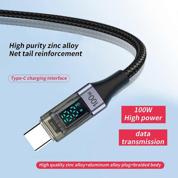 Nylon USB C til USB C Kabel 100W Power Delivery USB C Opladerkabel Med Data Synkronisering Til Gadgets Telefoner Lilla Grey