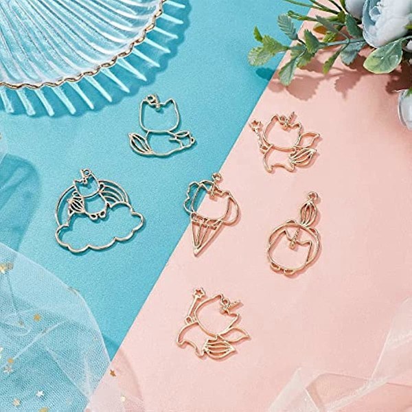 1 Æske 20 stk. 5 Stilarter Engel Enhjørning Kat Bezel Vedhæng Åben Bagside Bezel Vedhæng Åben Bezel Charms Legering