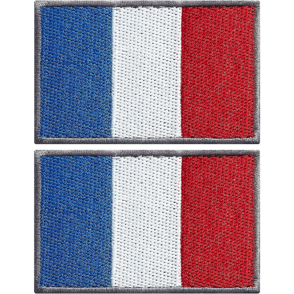2-pack Frankrikes flagga-lappar - Broderade lappar - Franska flaggor - Militär taktisk lapp för kläder, hattar, ryggsäckar, stolthetsdekorationer