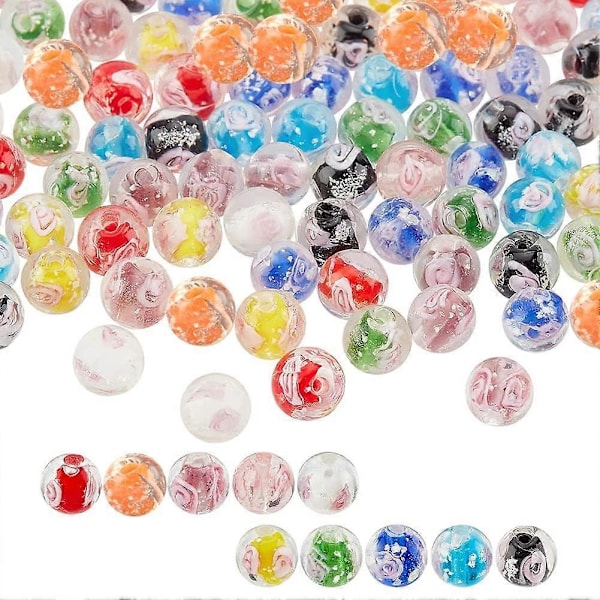 100 st Luminous Lampwork Pärlor 10mm Handgjorda Luminous Lösa Pärlor Blandade Lampwork Pärlor Glöder i Mörkret för Armband Halsband Smyckestillverkning - 10 Färger
