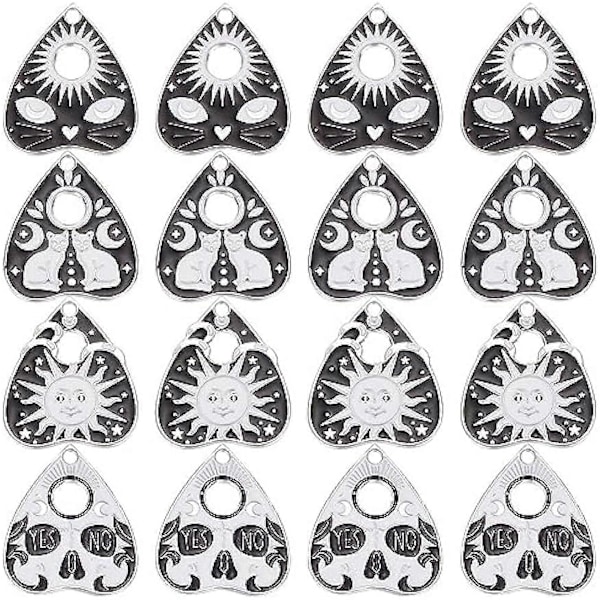 24 stk. 4 stiler Halloween Gotiske Smykker Tarot Smykker Bulk Svarte og Hvite Magiske Smykker Måne Katt Hodeskalle Energi Smykke for Smykkelaging DIY Øredobber