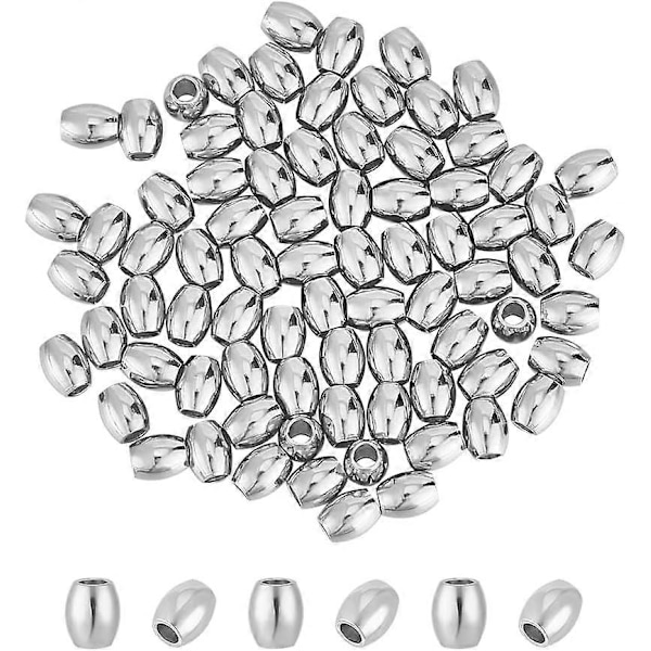 80 stk. tønneperler i rustfritt stål, løse perler i rustfritt stål, 2 mm små hull, runde perler, hule kuleperler i metall, fallskjermsnorperle for smykker
