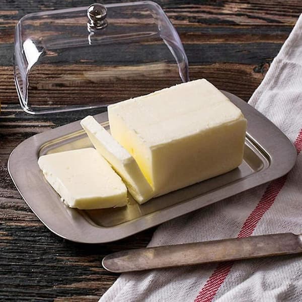 Smørboks i rustfrit stål Dessert Ostefad Bakke med låg