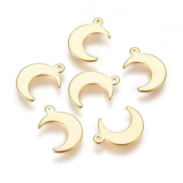 5 st 304 Rostfritt Stål Berlocker Måne Guld 15,5x11x1mm Hål: 1,5mm