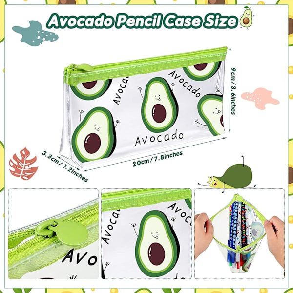 4 stycken Avocado Pennfodral Söta Vattentäta Transparenta Pennväskor Avocado Penna Markeringsstift Hållare Påse Box Blixtlås Pennfodral Sminkväskor Pappersvaror Organisera