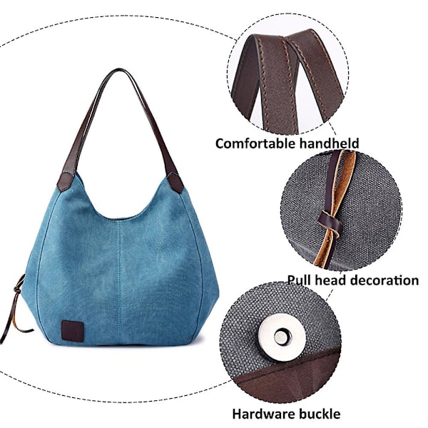 Dam Multi Pocket Axelväska, Canvas Handväska Handväska, Enstaka Axelväska, Artistisk Och Minimalistisk Blue*Black