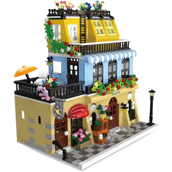 Byhotel Arkitektur Byggesæt Med Lys, 3 Niveauer Hotel Model Byggeklodser Legetøj, til 12+ Voksne