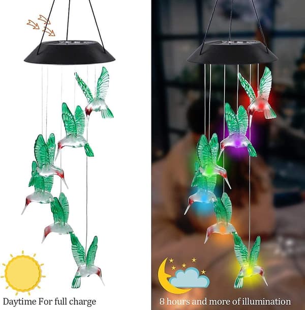 2-pack solcellskolibri vindspel, färgad LED-sol