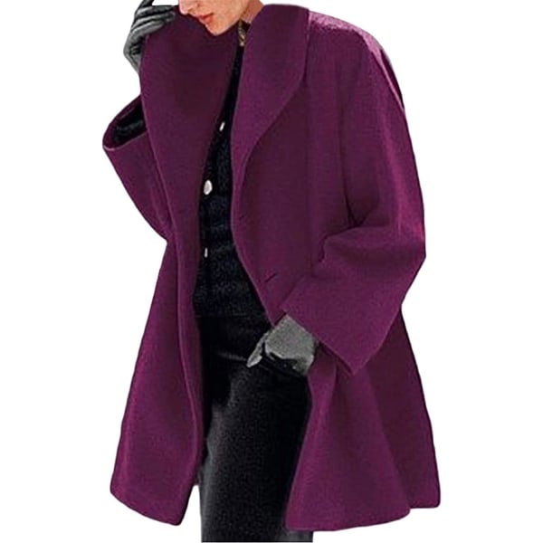 Mode Multifarvet Kvinders Ulfrakke Trenchcoat Lang Varmt Vinter Parka Med Rever Purple S