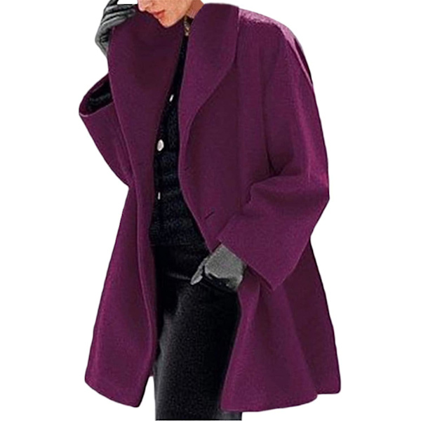 Motefarget ullfrakk for kvinner, trenchcoat, lang, varm vinterparka med revers Purple 4XL