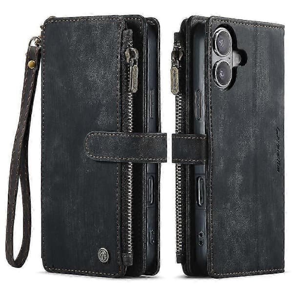 Flip Cover til iPhone 16 Plus med kortholder og rum til kørekort Black