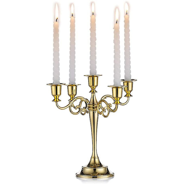 Metallkandelaber Guld 5 Arm 27cm Hög Kon Ljusstake För Bröllop Födelsedagsfest Bordsdekorationer