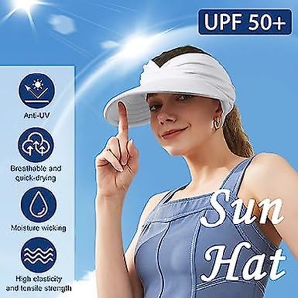 Vit solskärm keps kvinnor, solkeps med bred brätte utomhus, hopfällbar och snabbtorkande Upf50+ solskydd strandhatt, kan användas för strand, golf, löpning