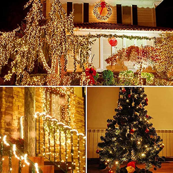66ft 200 LED ljusslinga för inomhus/utomhus  Superljusa ljusslingor med fjärrkontroll  Vattentät koppartråd 8 lägen Julbelysning för sovrum Blue