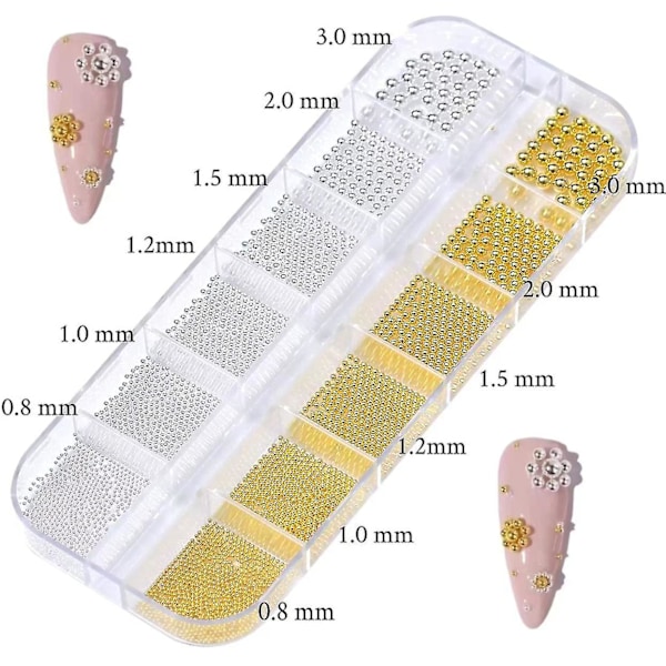 2 lådor nagelkonst pärlor Flatback pärlor nagel charms guld silver vit halvrund nagelkonst tillbehör lyxig design nageltillbehör strass blandade