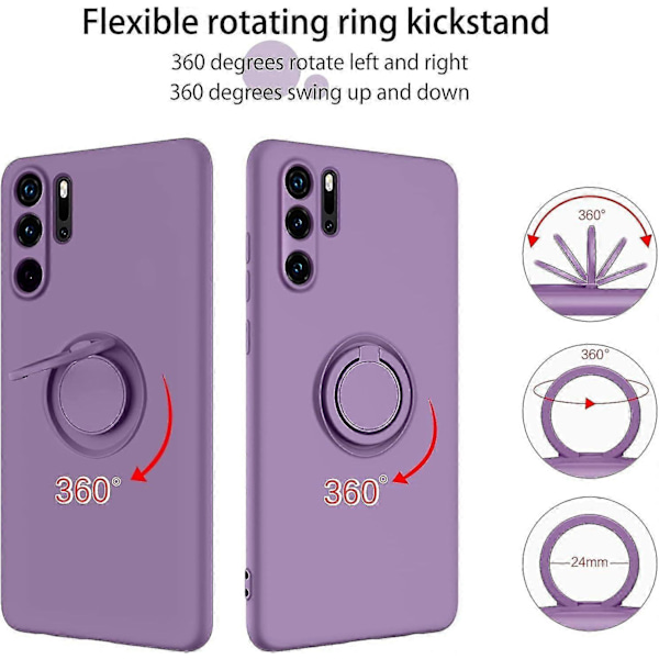 Bebetter DUEDUE Huawei P30 Pro Skal - Flytande Silikon Slimmad Fodral med Ringhållare Ställ, Bilfäste Funktion, Stötsäkert Fullständigt Skyddande Skal Sakura Purple