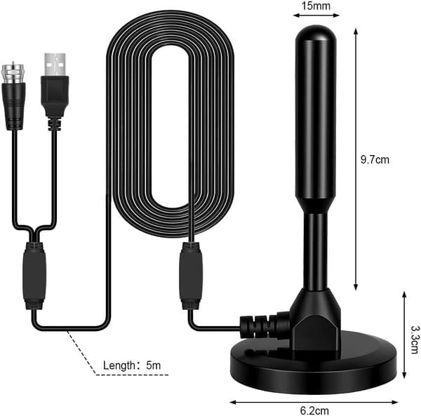 nyeste HDTV-antenne, bærbar HD digital antenne med magnetisk base, indendørs tv-antenne til Smart TV, DVB-T/T2-antenne, til Freeview og DAB-udsendelse