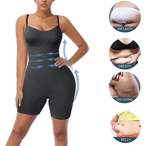 Shapewear för kvinnor, magkontroll, full byst, body shaper bodysuit Black S