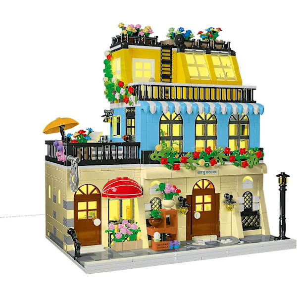 Byhotel Arkitektur Byggesæt Med Lys, 3 Niveauer Hotel Model Byggeklodser Legetøj, til 12+ Voksne