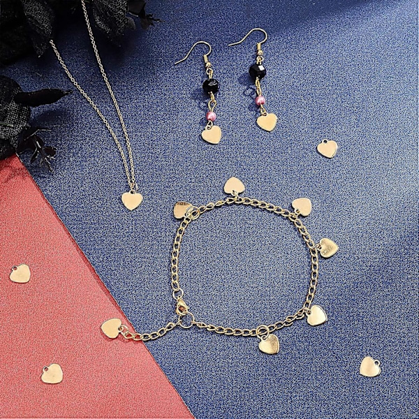 50 stk. gyldne hjerte charms, allergivenlige charms, rustfrit stål vedhæng 1,2 mm hul, blankt fladt metal vedhæng til gør-det-selv smykkefremstilling 9,5 mm