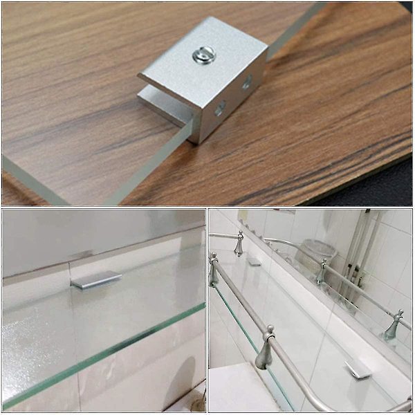 Glasklemme, 12 stk. Glasholdere Glashængsel Aluminium Glashylde Støtte Solid Glasklips 6-8mm Adaptiv Hylde