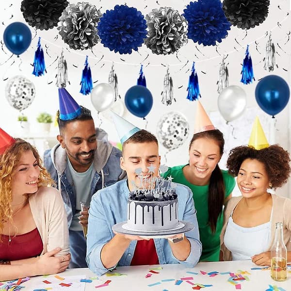 Bursdagsdekorasjonssett for menn med Happy Birthday-banner, acsergery blå og