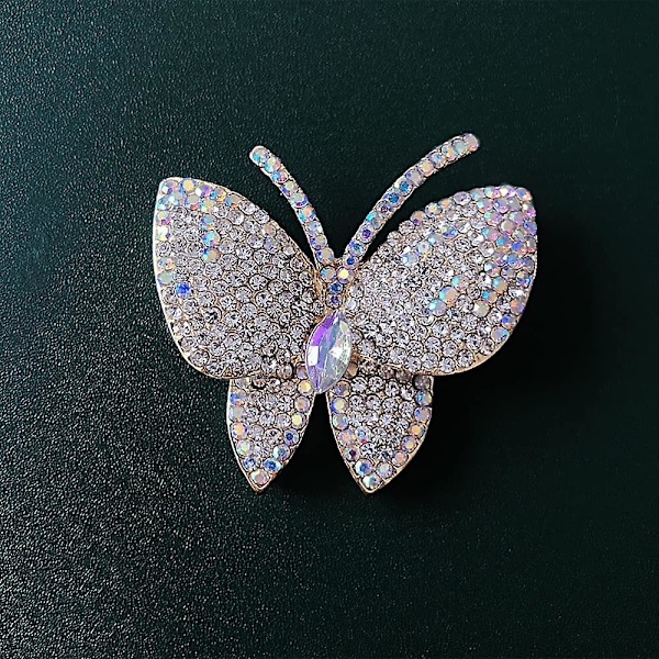 Musta perhonen strassikivikoristeinen rintaneula naisille tytöille miehille liioiteltu Ab Crystal Cluster muoti sarjakuva eläin rintamerkit mekko asusteet unisex Del