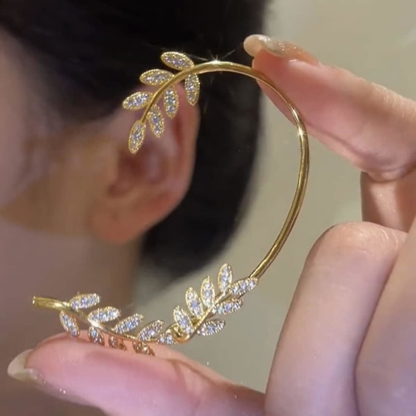 Glitrende Krystalblad Øreringe Guld Uden Clips Ikke-Piercede Ører Aftagelige Øreringe To Anvendelser Til Kvinder Og Piger (