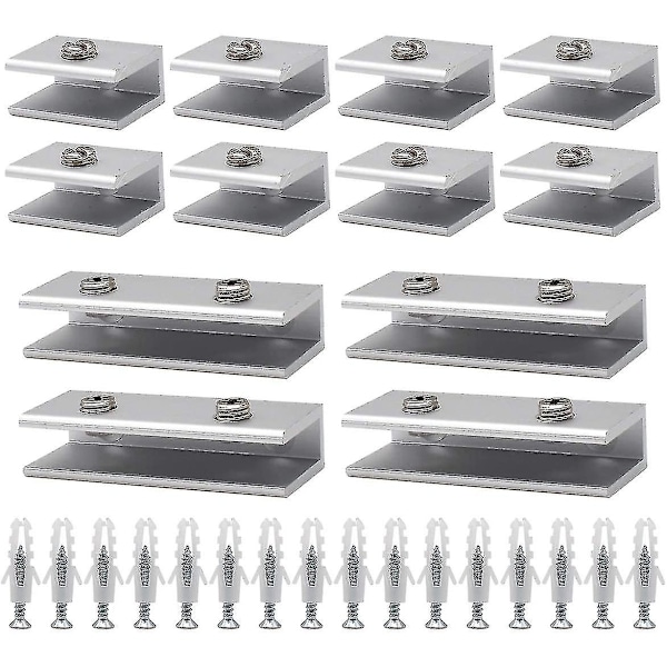 Glasklemme, 12 stk. Glasholdere Glashængsel Aluminium Glashylde Støtte Solid Glasklips 6-8mm Adaptiv Hylde