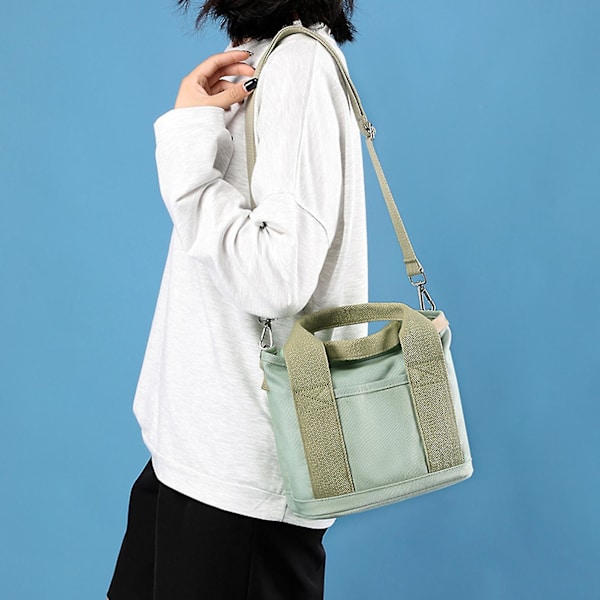 Canvas tote taske til kvinder, canvas håndtaske med flere indvendige lommer, lynlåslukning med vedhæng, ensfarvet Portable Khaki
