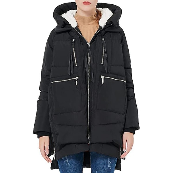 Kvinnors förtjockade dunjacka varm vinterdunrock Black XL