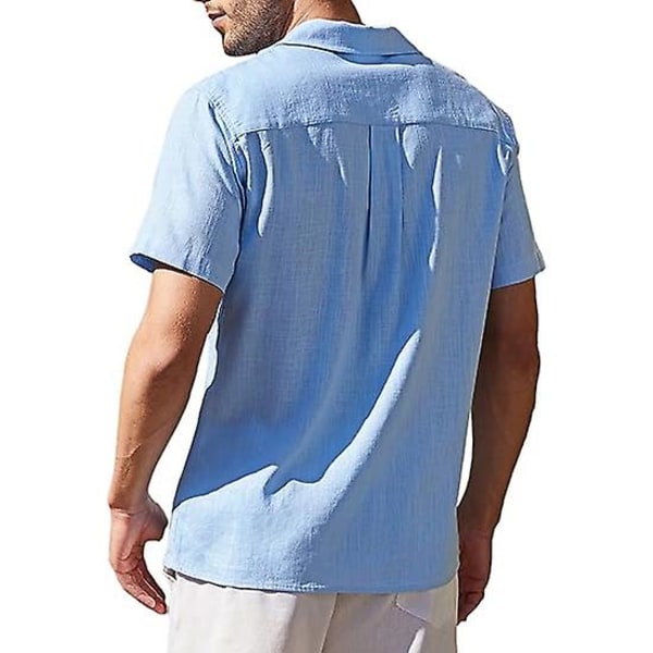 Herrskjorta kortärmade Guayabera-skjortor Casual Button Down Beach Toppar Blue S