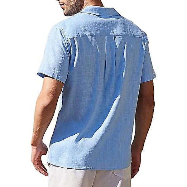 Miesten lyhythihainen Guayabera-paita, rento napitettava rantapaita Blue S