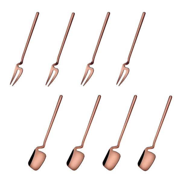 18/8 Rustfritt Stål Moderne Mini Fruktgafler og Dessertskjeer Sett (4 Gafler + 4 Skjeer) Rose Gold